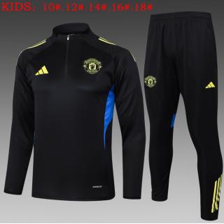 Chándal Manchester United 2025/26 (Black with Yellow Half Zipper) - NIÑOS